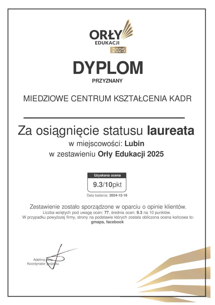 dyplom dla MCKK Orły Edukacji 2025