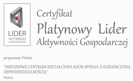 Platynowy Certyfikat Lidera Aktywności Gospodarczej za marzec 2024!
